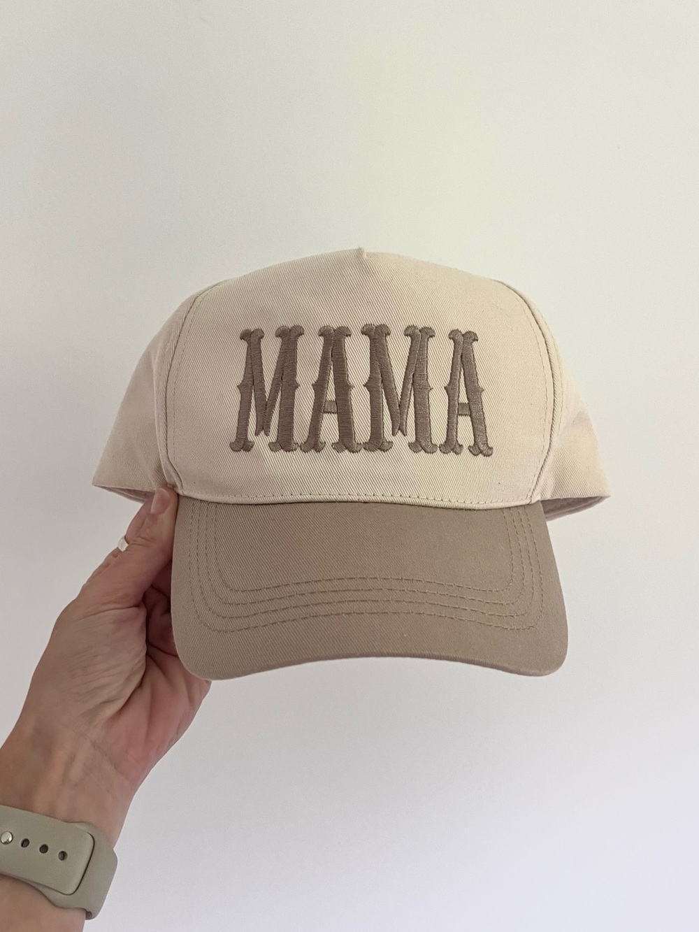 MAMA Trucker Hat Embroidered Neutral Cream Taupe Snap Back Baseball Beige Boho